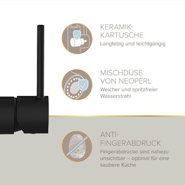 Кухонний змішувач Lenz KALANI² в стилі - з регульованою насадкою для миття посуду – легка установка та висока якість обробки – 46070322 (Для високого тиску, Чорний)
