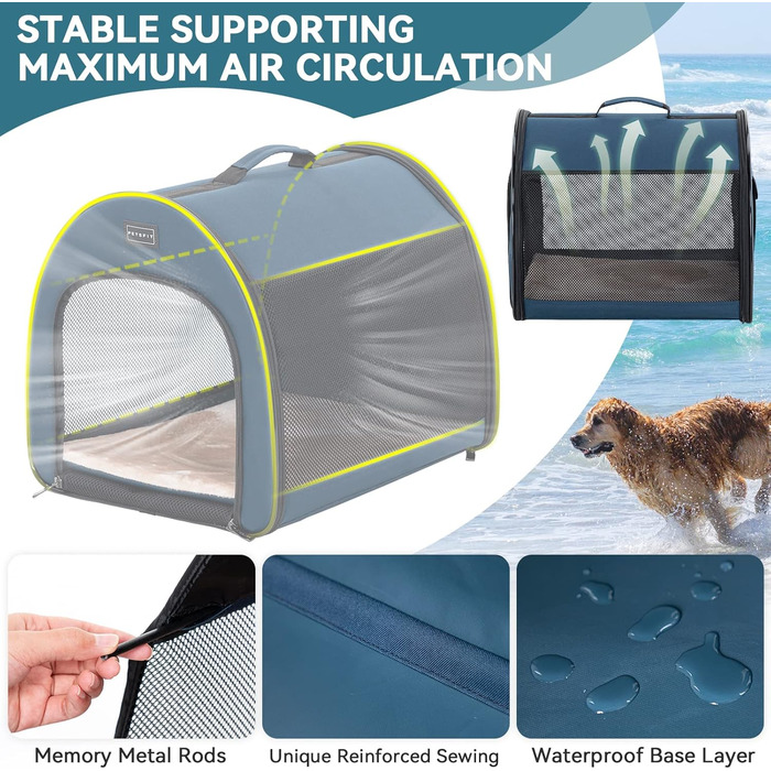 Складана переноска для собак Petfit для маленьких собак і котів, портативна та дихаюча переноска для дому з вигнутим дахом, переноска-ліжко для собак з анти-відкриваючим блискавкою та подушкою (Блакитний, S)