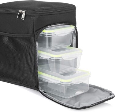 Сумка-холодильник Dimono® 15L з 3 контейнерами для їжі; пікнікова сумка з 3 ланчбоксами + кришка; сумка для обіду Isotasche з 3 боксами та охолоджувальним акумулятором (чорна)