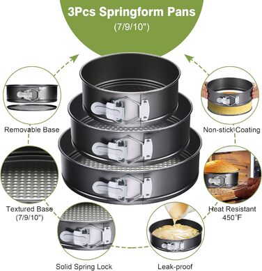 Набір форм для випічки Springform 139 предметів з антипригарним покриттям (4 форми: 11/18/23/26 см) + аксесуари для декорування тортів: папір для випічки, кондитерський мішок, насадки, шпатель, ніж для тортів