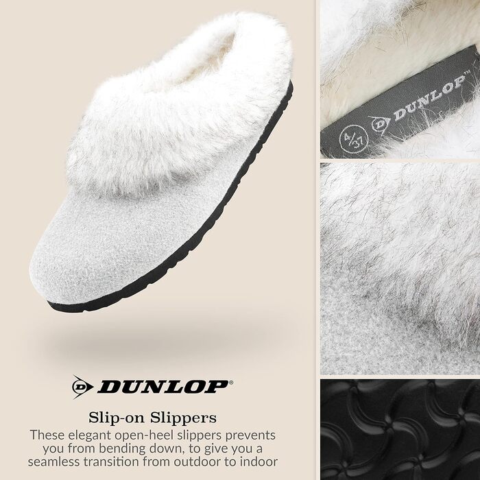 Тапочки жіночі Dunlop з плюшу, антиковзаюча підошва, 37-41 (38 EU), сірі