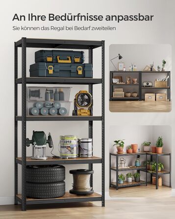 SONGMICS Industrial 5-Tier Shelf Unit - Vintage Brown & Black (60x120x200cm)