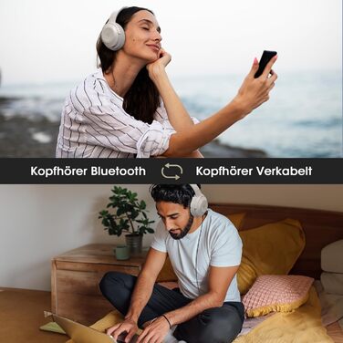 Бездротові навушники DOQAUS Bluetooth з тривалим часом роботи (70 годин), Over-Ear, Bluetooth 5.4, Hi-Fi стерео для подорожей, телефону та ПК (світло-сірий)