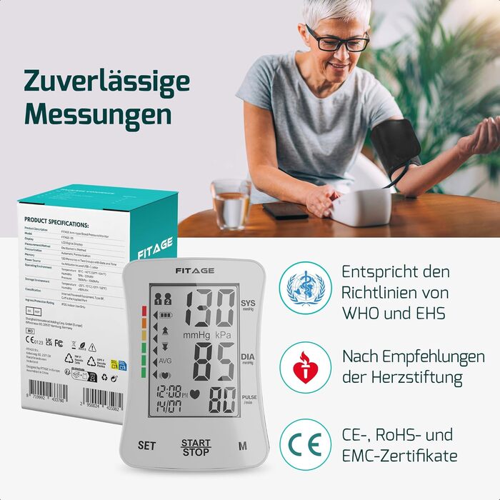 Цифровий тонометр на плече Oberarm Digital з вимірюванням пульсу та функцією пам'яті, контролем положення манжети для обхвату плеча 22-42 см, визначення аритмії