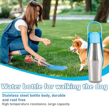 Фляга для собак Taozoey 750мл: водопоїльник для тварин, антибактеріальний, витікoзахисний, для подорожей, прогулянок, кемпінгу (зелений/блакитний)