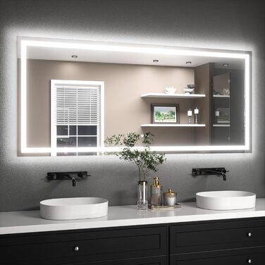 Дзеркало для ванної кімнати TETOTE з підсвічуванням 50x70 см, без рами, LED, сенсорне управління, 3 кольори, регулювання яскравості, функція пам'яті