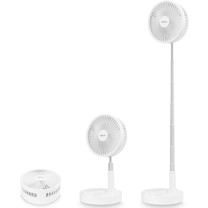 AICase Battery-Powered Table and Stand Fan, Cordless with Remote Control, Quiet 4-Speed Portable Fan, Height Adjustable and Foldable; Ø 19.7 cm, 7200mAh Rechargeable, incl. USB-C Charging Cable