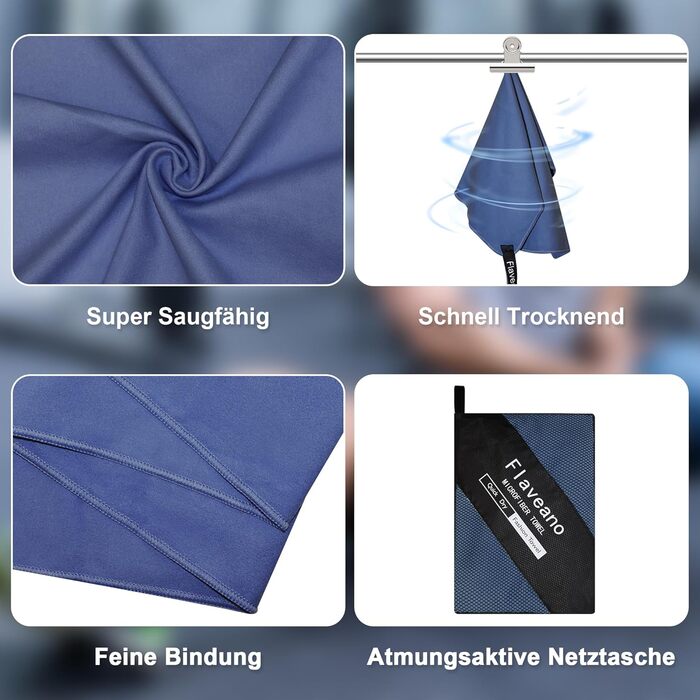 Набір рушників з мікрофібри, швидковисихаючих, 3 шт. (180x90см, 80x40см, 50x30см) для подорожей, спорту, пляжу, блакитний