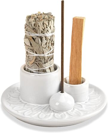 Palo Santo Incense Holder, Handmade Ceramic Incense Burner for Palo Santo Sticks, Sage Holder for Burning, Ash Catcher Tray for Meditation, Yoga Room, White