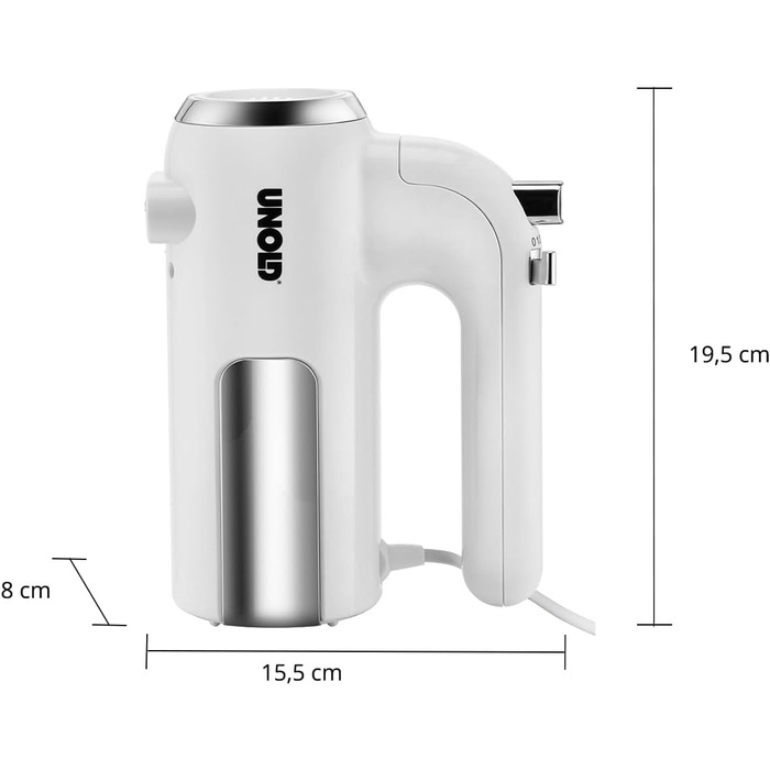 Ручний міксер Unold 78710 - міксер, білий, 450W, з нержавіючої сталі, без BPA, придатний для миття в посудомийній машині, 5 швидкостей, для збивання, перемішування, замішування тіста, кнопка викидання, для збивання вершків, тіста для тортів та хліба