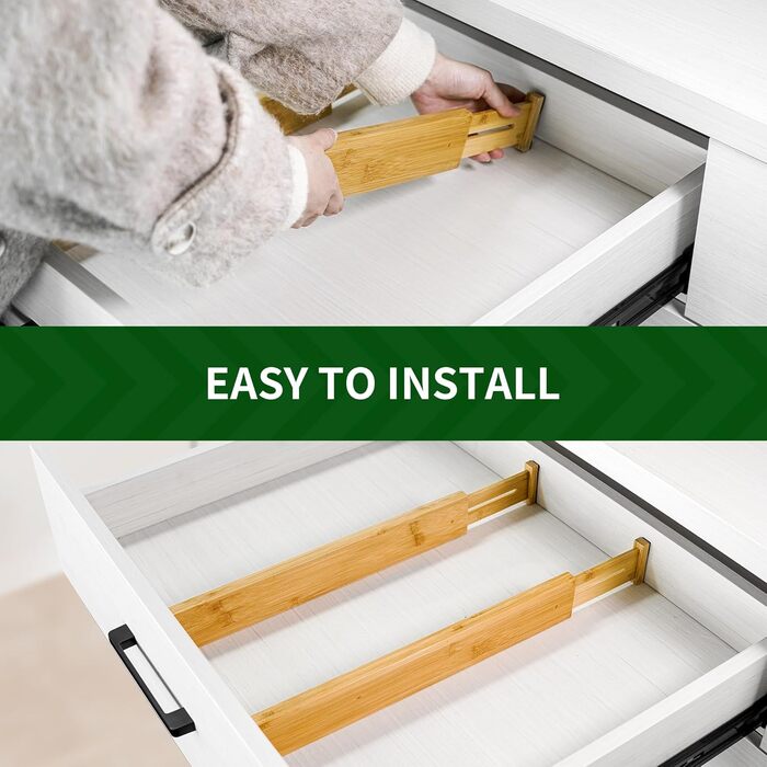 VaeFae Drawer Dividers Adjustable Bamboo, Expandable Drawer Organizer for Kitchen, Bedroom, Bathroom, Dresser, Spring-loaded Drawer Organization System, 6 Pieces