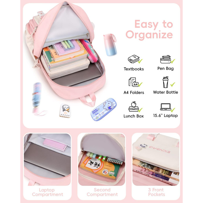 Рюкзак Tanou для дівчаток, шкільний набір: рюкзак, сумка через плече та пенал, casual рюкзак для школи, рожевий