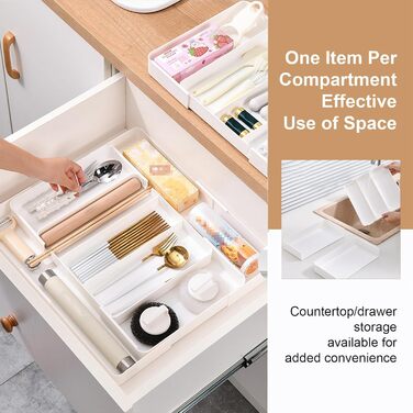 Органайзер для столових приборів в шухляду, розсувний роздільник для кухні, білий