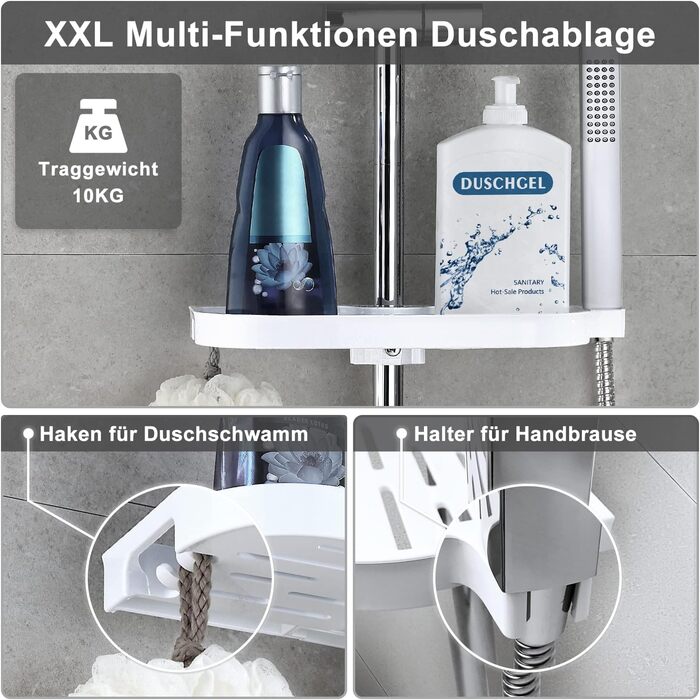 Görbach Rain Shower System with Shelf, Shower Set without Shower Faucet, Chrome (20x20cm)