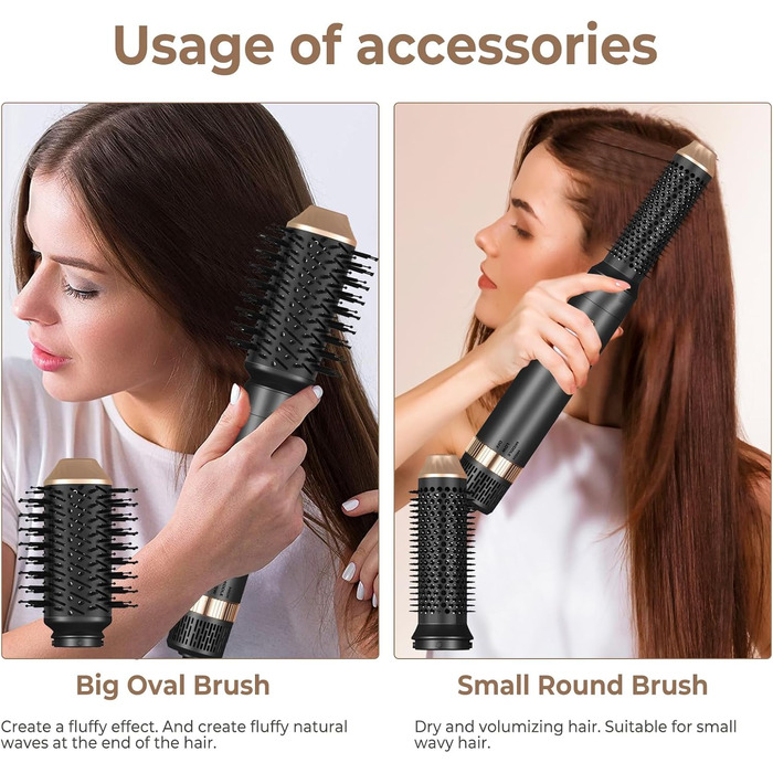 UKLISS Hairstyler 6 в 1 Airbrush: Професійний набір для укладки волосся - 1000W | Фен-щітка, плойка, брашшін, стайлер для всіх типів волосся | Срібно-золотий (Класичний чорний)