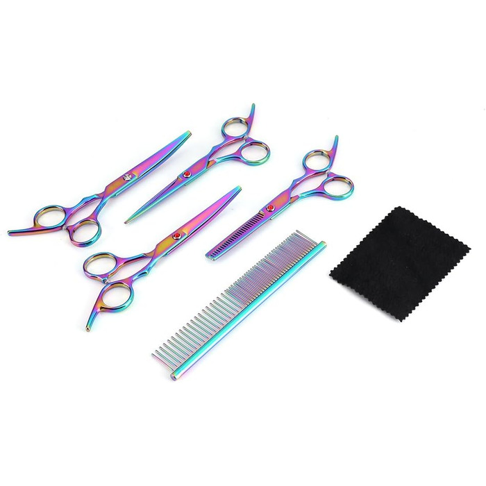 Набір ножиць для догляду за собаками (6 шт.), з нержавіючої сталі, веселковий дизайн, для собак та котів