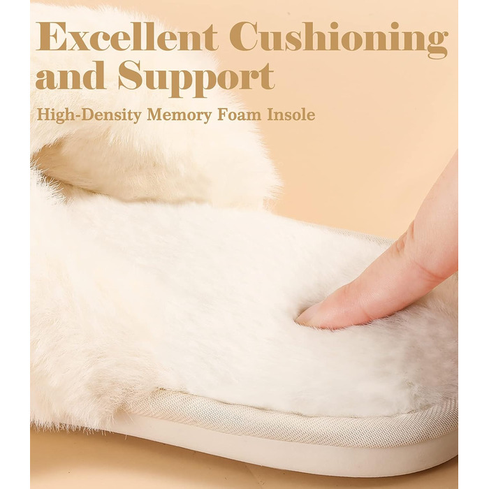 Тапочки жіночі Ankis з плюшу, теплі зимові, з перехресними ремінцями, з піною з пам'яті, відкриті пальці, жіночі пухнасті тапочки для дому та вулиці (білий, чорний, сірий, рожевий, верблюжий) 36/37 EU Білий