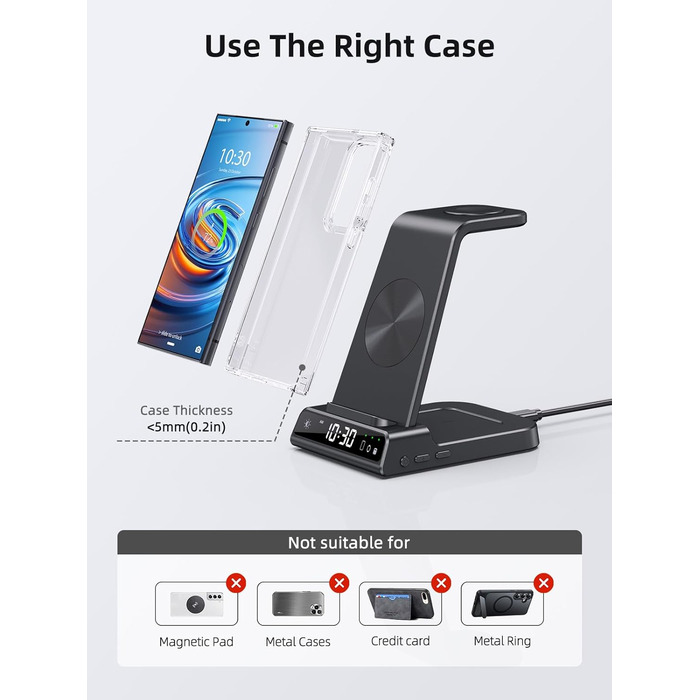 Бездротовий зарядний пристрій для Samsung Galaxy S25 Ultra, S24, Z Fold 6, Z Flip 6, Watch Ultra/8/7/6, Buds - чорний