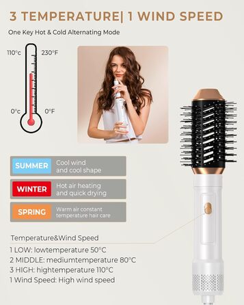 UKLISS Стайлер для волосся 6-в-1 Air Styler Set - Професійний стайлер з насадками: фен-щітка, керлер, щітка з гарячим повітрям, фен-щітка, фен, випрямляч | для створення локонів, об'єму, випрямлення та сушіння (Перламутрово-білий)