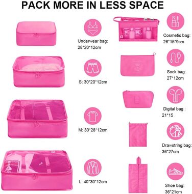 Органайзер для валізи A-rose Rot 9шт: Набір з 9 штук, Packing Cubes, водонепроникні сумки для одягу, косметичка, кишеня для USB кабелів (Бежевий)