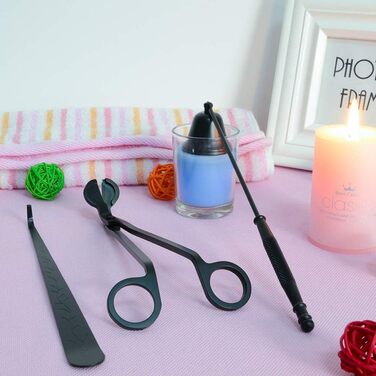 Tidelence Candle Snuffer, Wick Trimmer, Candle Accessory Set, Candle Wick Spoon with Gift Package, 3-in-1 Candle Tool Set, ideal for Scented Candle Lovers (Black)