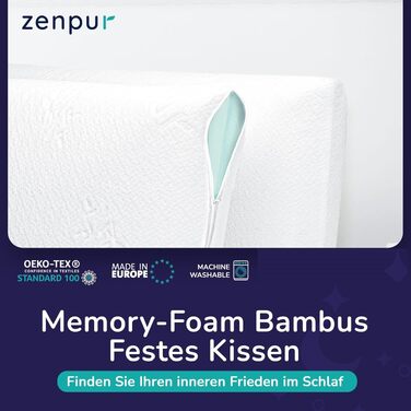 Набір ортопедичних подушок ZenPur з ефектом пам'яті (Memory Foam), 40x60x13 см, ергономічна подушка для шиї з бамбуковим чохлом Oeko-Tex, 2 шт.