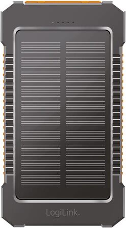 Портативний зарядний пристрій Solar Powerbank 8000 mAh з ліхтариком, чорно-помаранчевий, заряджає 2 пристрої (2x USB Type-A)