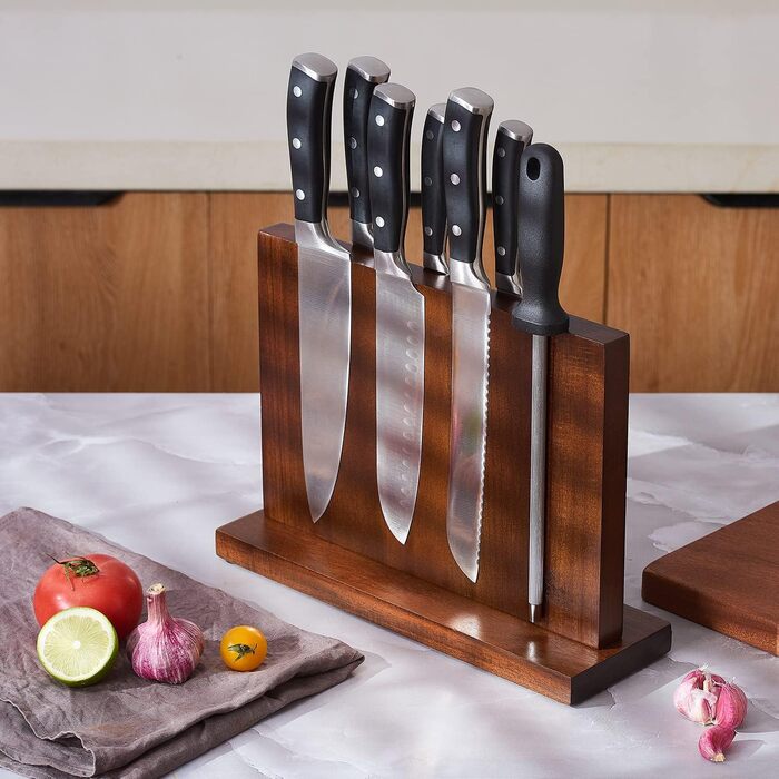 ENOKING Knife Block without Knives, Magnetic, Universal Magnetic Knife Holder, Natural Acacia Wood Knife Holder with Strong Magnets for Cutlery Display and Storage.