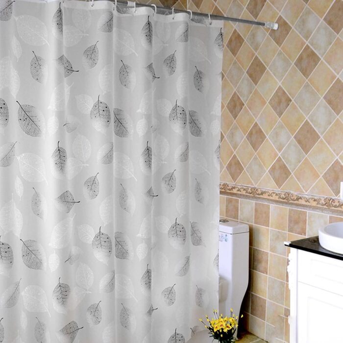 Шторка для душу 180x200 см, біла з листям, антигрибкова, з 12 гачками, для дому, готелю, ванної кімнати