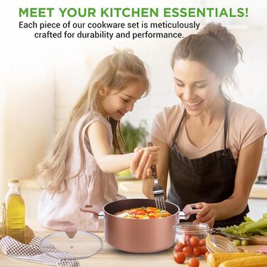 NutriChef 13-Piece Cookware Set | Non-Stick Pot and Pan Set for Induction | Pots Set for Gas, Electric & Ceramic Cooktops | PFOA-Free | Aluminum Pan Set with Ergonomic Brown Handles