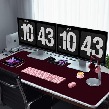 Підкладка для столу 90 x 43 см, PU шкіра, велике захисне покриття, водонепроникна та неслизька, для комп'ютера, офісу, клавіатури та миші (Бургунді)