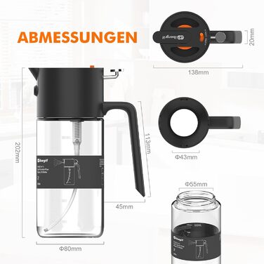 Розпилювач для олії Ibergrif 2-в-1, 500 мл, скло Borosilicate, для аерофритюрниці, гриля, духовки, салату - чорний M530B