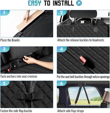 Waterproof Car Seat Cover for Dogs with Wood Board & Seat Belts - XXL Black