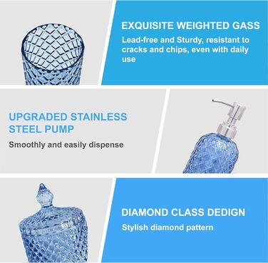 Набір аксесуарів для ванної кімнати, блакитний, 4 шт. - скляний диспенсер для мила, тримач для зубних щіток, мильниця, контейнер для ватних паличок. Сучасний декор для ванної кімнати, світло-блакитний колір