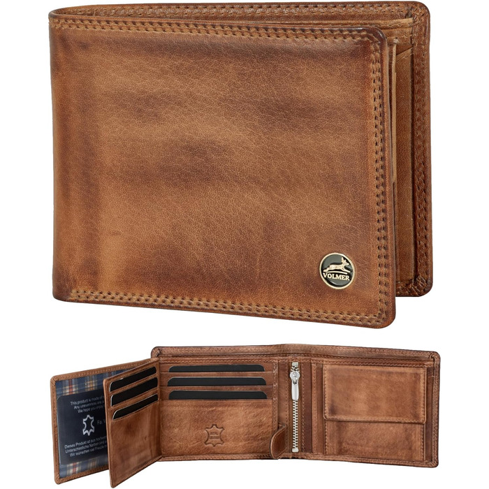Чоловічий гаманець Volmer Leder з RFID-захистом, антикварний коричневий, місткий (9+4 картки)