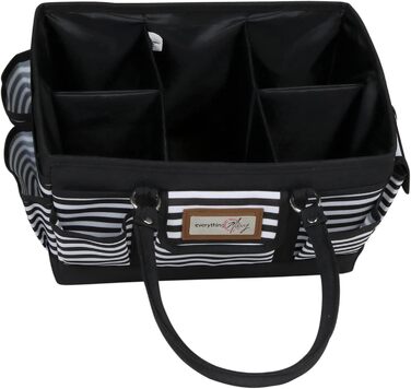 Everything Mary Blaugruner, geometric deluxe store and tote bag, organizer for crafts, sewing, paper, art, desk, canvas, accessories, storage with handles for travel (black and white stripes)