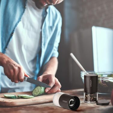 Набір з 2 мельниць для солі та перцю Vinsun - ручні, керамічний механізм, регульований, нержавіюча сталь, ø51x100mm