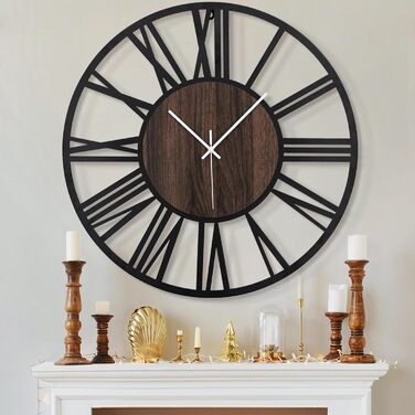 HAITANG Round Wall Clock, Black, 34 cm, for Living Room, Decoration, Vintage Style, Roman Numerals, Silent, Non-Ticking, Wall Clocks for Home, Garden, Office, Cafe Decoration (80 cm, Black)