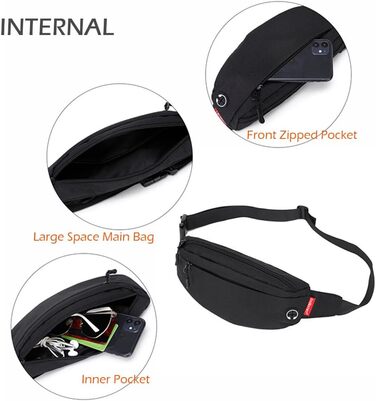 Чоловіча та жіноча поясна сумка-рюкзак, водонепроникна, для спорту та подорожей (чорна)