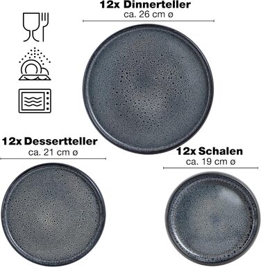 Moritz & Moritz SOLID 36-Piece Stoneware Dinnerware Set for 12 - 12-Piece Dinnerware Set consisting of 12 Dinner Plates, Small Plates, and Deep Plates (36-Piece)