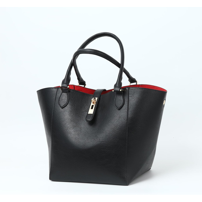 Велика жіноча шкіряна сумка-шопер чорного кольору для роботи та навчання | sqpl