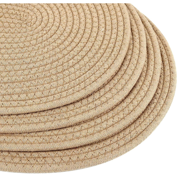Fanquare Oval Woven Placemats Set of 6 Beige Cotton Rope Braided Placemats Heat-Resistant Washable Non-Slip Table Mats for Kitchen Dining Table, Home Decoration 30x40cm