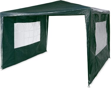 Relaxdays Pavilion 3x3 m, 2 Side Panels, Metal Frame, PE Fabric, Windows, Festival Party Tent, Enclosed, (Green)