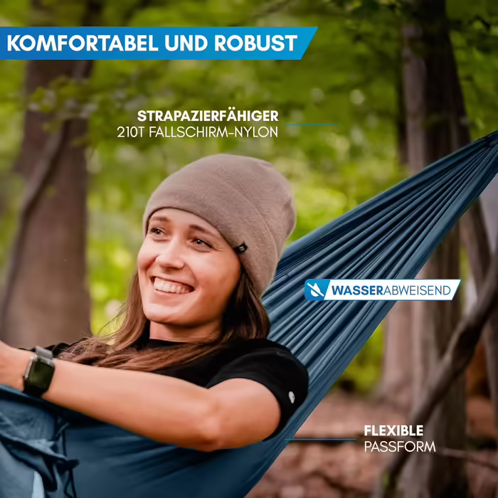 Ultralight Hammock Outdoor [with Mounting Set] Camping Hammock including Tree Protection Set for Camping, Outdoor and Garden - Max. Load Capacity 300 kg (140x275cm, Blue)