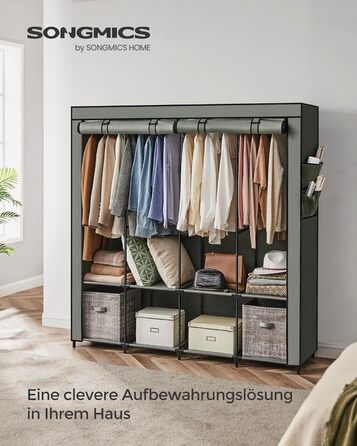 SONGMICS Closet, Wardrobe, 4 Hanging Shelves, with Shelves, 4 Side Pockets, Plenty of Space, for Bedroom, Living Room, RYG094B02 (45 x 170 x 167 cm, Sage Green)