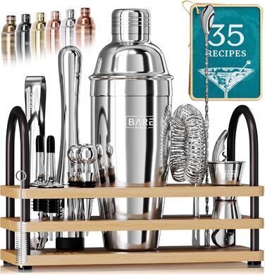 Bare Barrel Mixology Bartender Set - 14 Piece Cocktail Shaker Set with Recipes - Home Bar Accessories & Gift Set
