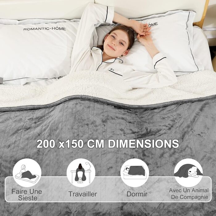 Електрична ковдра COZYTY 150x200 см з таймером та захистом від перегріву, фланель, 6 режимів нагріву, сіра