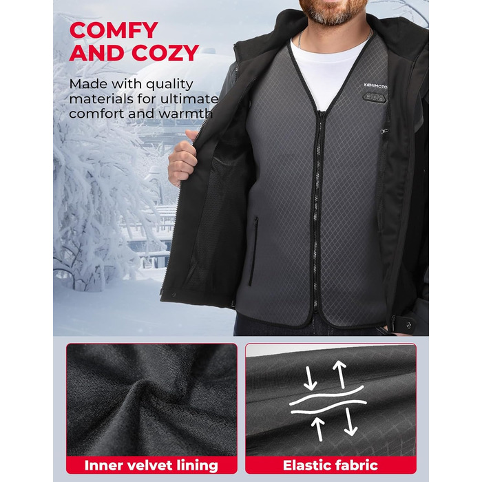 Обогреваемая жилетка KEMIMOTO для мужчин: 6 зон обігріву, 3 рівні нагріву, USB, для катання на лижах, риболовлі, мотоцикла, кемпінгу, сіра
