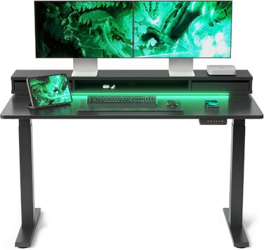 FEZIBO Electric Standing Desk with 2 Drawers, 140x60cm - Height Adjustable Desk with Memory Control, Anti-Collision System, Light Brown - Home Office & Standing Desk