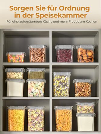 Набір контейнерів для зберігання FOHERE 16 шт. (2л, 1.45л, 0.8л) з кришкою, BPA-free, для кухні, з етикетками